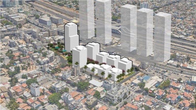הדמיית מתחם גולומב-מסלנט בדרום תל אביב (משרד אדריכלות ותכנון עירוני אורנת שפירא)
