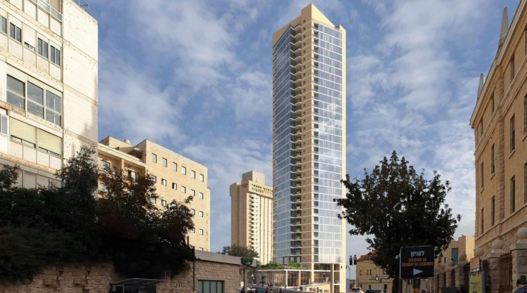 הדמיה של פרויקט מגדל אגרון במרכז ירושלים (משרד איאן באדר אדריכלים)