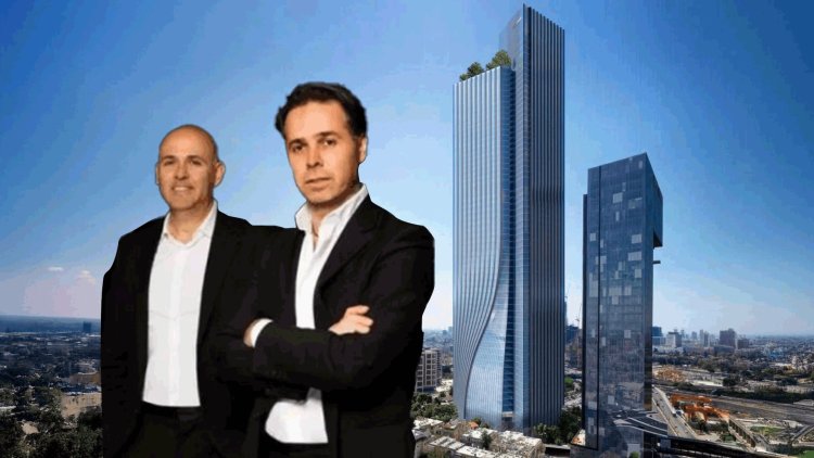 בעלי קנדה ישראל, ברק רוזן ואסי טוכמאייר, על רקע הדמיה של מגדל יורוקום ברמת גן (אריק סולטן, חברת קנדה ישראל, מילוסלבסקי אדריכלים) בעלי קנדה ישראל, ברק רוזן ואסי טוכמאייר, על רקע הדמיה של מגדל יורוקום ברמת גן (אריק סולטן, חברת קנדה ישראל, מילוסלבסקי אדריכלים)