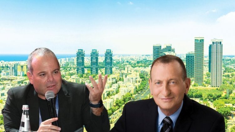 רון חולדאי ומהנדס העיר ת"א אודי כרמלי על רקע ת"א (עיריית ת"א, רועי טפר, שארסטוק) רון חולדאי ומהנדס העיר ת"א אודי כרמלי על רקע ת"א (עיריית ת"א, רועי טפר, שארסטוק)