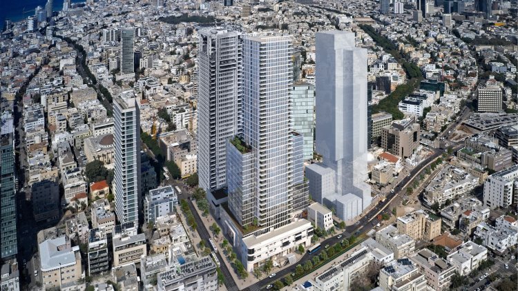 הדמיית הפרויקט בהצטלבות הרחובות יבנה, יהודה הלוי ואלנבי (יסקי מור סיון אדריכלים)