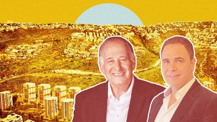 בעלי קבוצת גולד נדל"ן, ארז גולדשטיין וראש עיריית חיפה יונה יהב (קבוצת גולד נדל"ן, אלעד מלכה)
