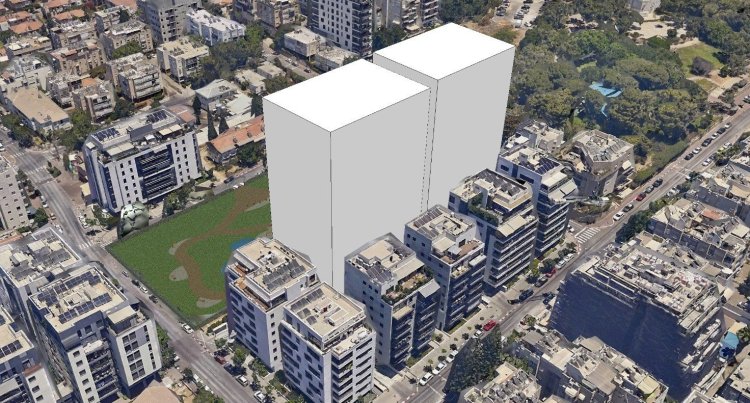 העמדת הבניינים החדשים ביחס לבנייה הקיימת במתחם (מידול תלת מימד Simplex 3D) 