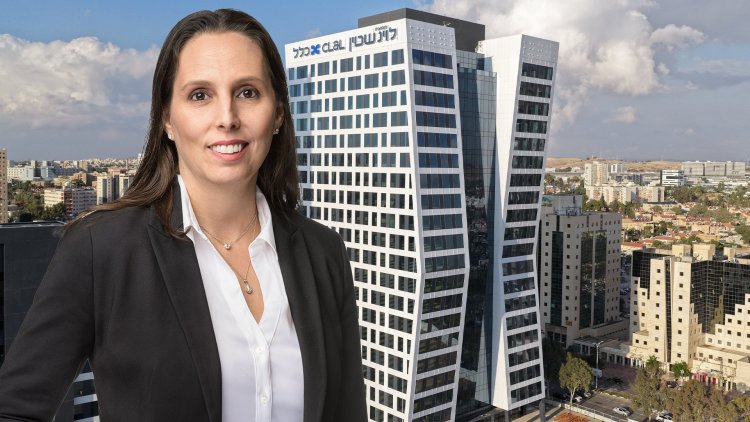 חן גור לוטן סמנכלית נכסים מניבים בקבוצת לוינשטין ( צילום: ארקדי רסקין) ברקע: מגדל לוינשטין-כלל, באר שבע. קרדיט צילום: סקאיי פרו 