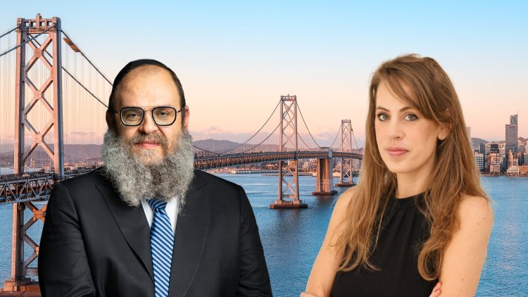 מור זיו, מנהלת תחום השקעות הנדל"ן&nbsp;ב-JLL ישראל וגדעון מנחם גרציאני (56), מייסד ומנכ״ל קבוצת ההשקעות RePrime Group על רקע סן פרנסיסקו (לינה מיארה, רמי זרנגר)