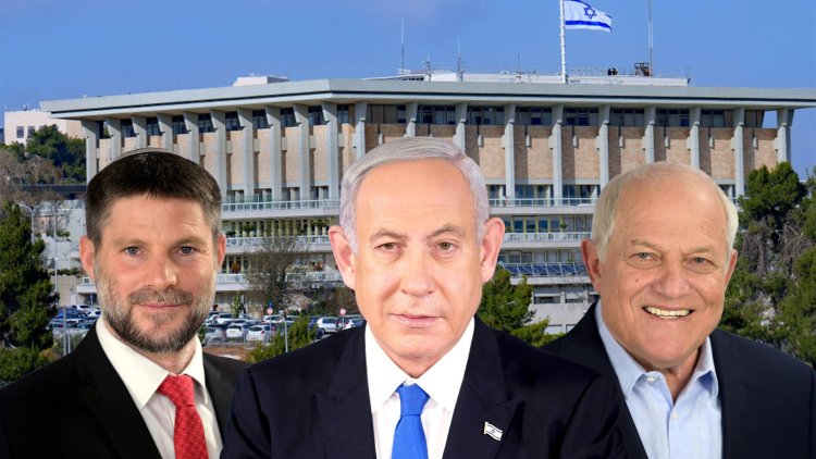 שר הבינוי והשיכון חיים כץ, ראש הממשלה בנימין נתניהו, שר האוצר בצלאל סמוטריץ'. "משרד האוצר הוא הדוגמה הכי כואבת" (אבי אוחיון, לע"מ, נועם מושקוביץ, דוברות הכנסת)