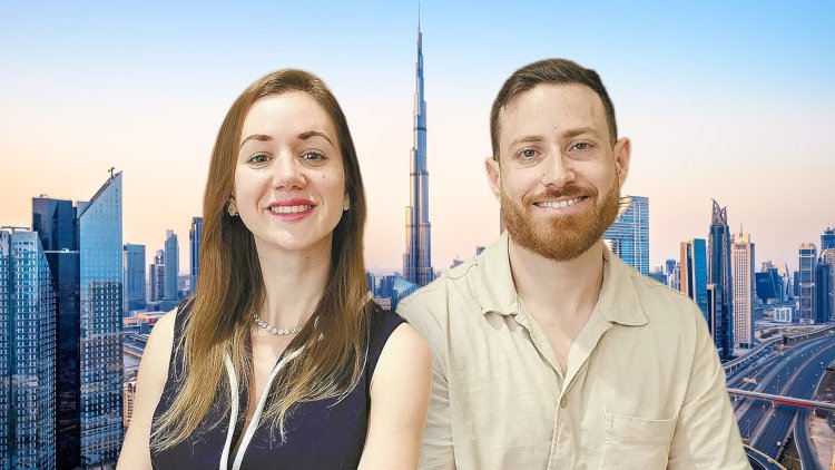 יעקב ואולגה גלידאי, על רקע דובאי (צילום פרטי, שאטרסטוק) 