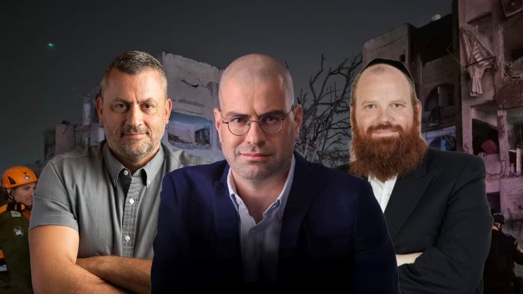 מימין: משה גשייד, חגי רזניק iיאיר מעיין, על רקע הזירה בערד (באדיבות המצולם, ראובן קפוצ'ינסקי, שרון גבאי, ויקימדיה, איחוד הצלה) 