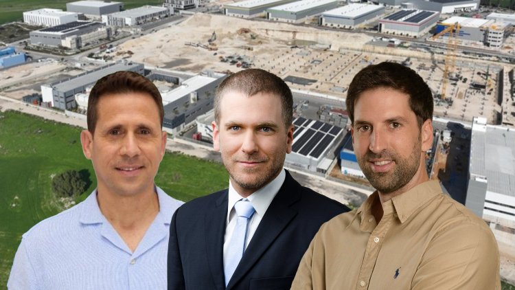 דן שפי, עמית ינון, מוטי גולדשטיין, על רקע אזור התעסוקה ביקנעם (מושיק ברין, מיכה בריקמן, עופר חג'יוב, שאטרסטוק) 