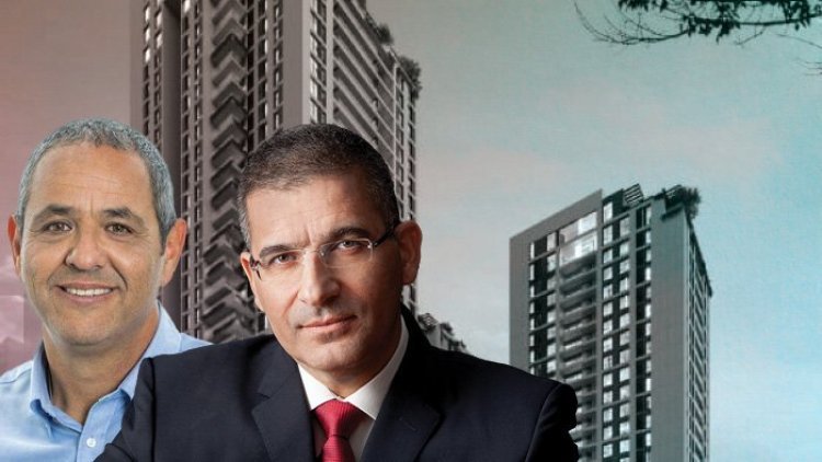 מנכ"ל ובעלי אאורה, יעקב אטרקצ'י וראש העיר חדרה ניר בן חיים על רקע הדמיית התוכנית במתחם רסקו (עודד קרני, ראובן קפוצ'ינסקי, אאורה)