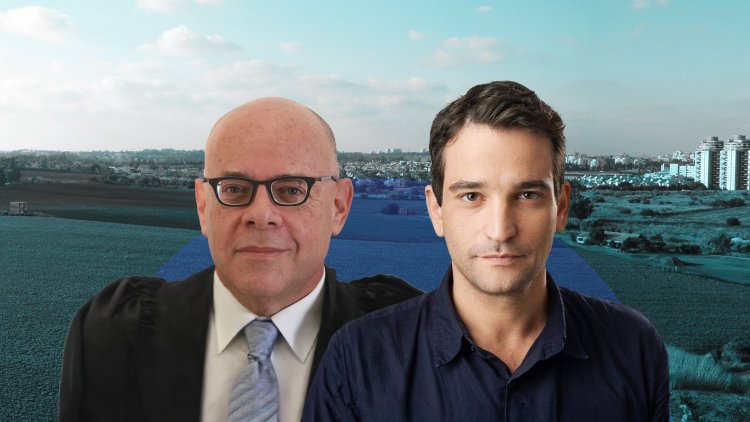 ראש העיר הוד השרון אמיר כוכבי והשופט שמואל בורנשטין על רקע הוד השרון (שחר תמיר, אתר הרשות השופטת, אורי, ויקימדיה) 