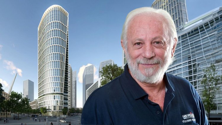 זאב סלנט, מנכ"ל משותף בעומר הנדסה על רקע הדמיה של הפרויקט (גרוס עידן מרדכי)