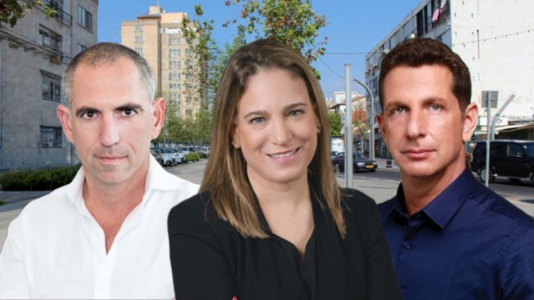 ראש עיריית הרצליה יריב פישר, עו"ד מיכל דגני הלברשטם ובעל השליטה באקרו צחי ארבוב על רקע מרכז הרצליה (יריב דרור, שני קיטלרו, אלכס פרגמנט, אלכסנדר מלניקוב, שאטרסטוק)