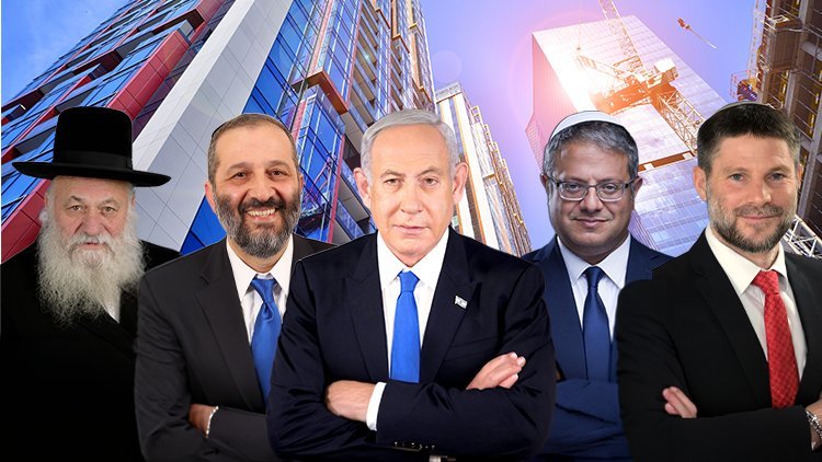 מימין: יו"ר הציונות הדתית בצלאל סמוטריץ', יו"ר עוצמה יהודית איתמר בן גביר, ראש הממשלה בנימין נתניהו, יו"ר ש"ס אריה דרעי ויו"ר יהדות התורה יצחק גולדקנופף (אבי אוחיון, לע"מ, נתי שוחט, ארכיון הכנסת, אלון נוריאל, ויקימדיה)