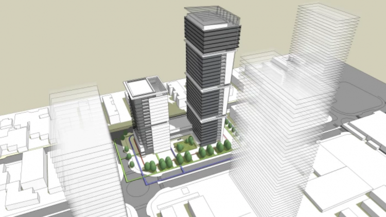 הדמיית צמד המגדלים החדש במתחם ה-BBC (פרחי צפריר אדריכלים)