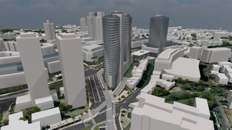 הדמיית פרויקט שער העיר, שלצידו יוקם מתחם בליליוס (תוכנית אב לתחבורה)